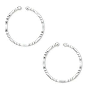 Clip On Hoop Earrings Silver Plated Sleek Pierced Look 20mm Diameter Dangle